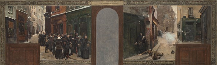 Esquisse pour le cabinet du Préfet à l'Hôtel de Ville de Paris : Le bombardement de..., 1889. Creators: René Joseph Gilbert, Henri-Louis Dupray.