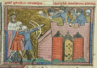 Kerbogha besieges Antioch in 1098 (From "Li rommans de Godefroy de Buillon et de Salehadin"), 1337. Creator: Maître de Fauvel (active 1314-1340).