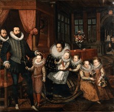 Portrait of Count Charles de Ligne, 2nd Prince of Arenberg (1550-1616) with his family, ca 1593. Creator: Pourbus, Frans, the Younger (1569-1622).