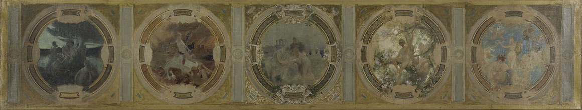 Esquisse pour la galerie Lobau à l'Hôtel de Ville de Paris : La naissance de Paris..., 1890. Creators: Georges-Picard Picard, Auguste Charles Risler, Eudes.