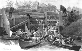 ''On the way to Henley - A scene at Cookham Lock', 1890. Creators: Unknown, Arthur Hopkins.