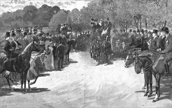 'A Meeting of the Four-in-Hand Club at Hyde Park - The Coaches leaving, 1890. Creator: John Charlton.