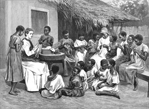 ''Mission work in Africa - Mrs. Shaw's Sewing Class', 1890. Creator: Unknown.