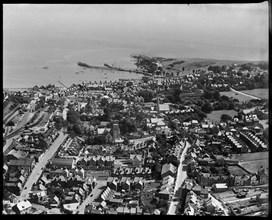 The town, looking towards the pier and Peveril Point, Swanage, 1937.