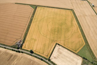 Cropmark remains of a large sub-circular enclosure thought to be a prehistoric defended enclosure, Oxfordshire, 2017.