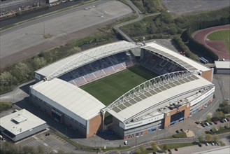 The DW Stadium, home of Wigan Athletic Football Club and Wigan Warriors Rugby League Football Club, Wigan, 2021.