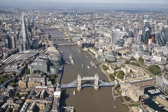 Looking west along the River Thames from Tower Bridge, Southwark, Greater London Authority, 2021.