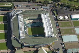 Centre Court at the All England and Lawn Tennis and Croquet Club, Wimbledon, 2021.