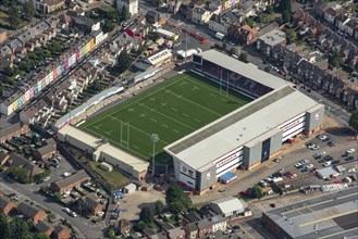 Kingsholm Stadium, home to Gloucester Rugby Club, Gloucester, Gloucestershire, 2021.