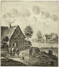 Men Conversing Outside House Beside Canal, after 1758.