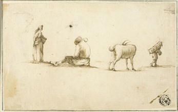 Sketches of Standing Woman, Seated Man, Goat, and Man Carrying Box on Back, n.d.