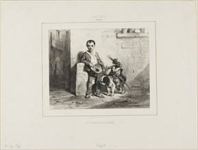 The Little Savoyard, c. 1825. Boy with monkey dressed as a soldier, riding on a dog.