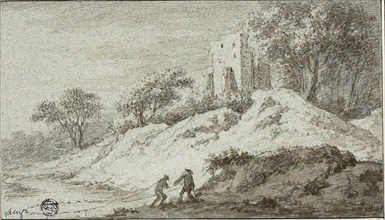 Landscape with Two Figures and Castle on Hill, n.d. Attributed to Allart van Everdingen.