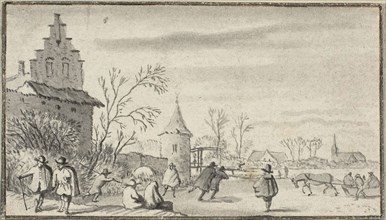 Skaters on Pond Outside Town, n.d. Attributed to Allart van Everdingen.