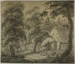 Thatched Hut in Woods with Shepherd and Sheep, n.d. Attributed to Anthonie Waterloo.