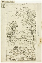 Hilly Landscape with Cows and Shepherds in Foreground, n.d. Attributed to Carlo Antonio Tavella.