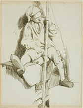 Man Seated, Holding Staff in Left Hand, 1860/69. Attributed to Charles Samuel Keene.