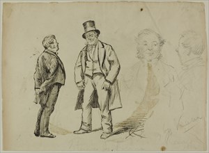 Sketch of Two Standing Men and Two Portaits, 1870/91. Attributed to Charles Samuel Keene.