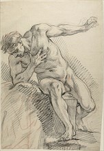 Sketch of a Male Nude Leaning on Right Elbow (recto), n.d. Attributed to Charles-Antoine Coypel.