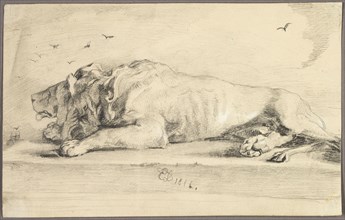 Reclining Lion, 1816. Attributed to Edwin Henry Landseer.