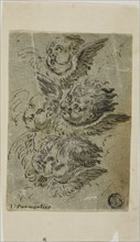 Cherub Heads (recto); (Sketches of Heads (verso)), n.d. Attributed to Jacques Parmentier.