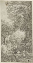 Forest Scene with Waterfall and Two Figures, n.d. Attributed to Johann Samuel Bach.