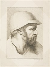 Bearded Male Head with Steel Helmet, n.d.