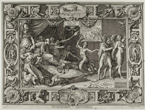 The Calumny of Apelles, 1572. An innocent youth is falsely accused by Ignorance, Envy, Treachery and Deceit.