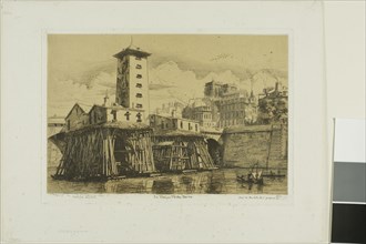 La Pompe Notre-Dame, Paris, 1852. The Notre Dame Pump on the River Seine, demolished in 1858.