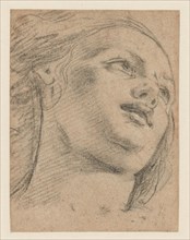 Female Head Study Looking Up to Right (recto); Study of Two Figures Supporting an..., 1630/70. Creator: Unknown.