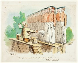 An Economical Mode of Putting Troops into White Trousers, 1840/50. Creator: John Leech.