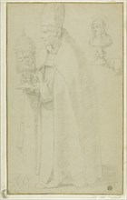 A Bishop Carrying a Reliquary with a Skull and Study of Two Hands Holding a Reliquary of a..., n.d. Creator: Unknown.