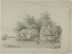 Watermill and Cottage with Thatched Roofs, 19th century.