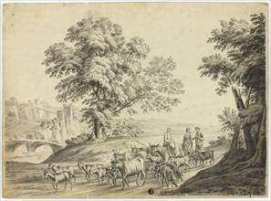 Italianate Landscape with Man and Two Women Herding Cattle, Goats and Sheep, n.d.