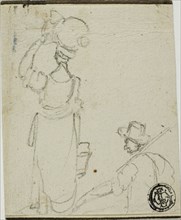 Man with Pole Following Woman with Jug on Head, n.d.