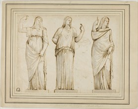 Three Roman Statues of Draped Female Figures and Sketch of Another Statue in Profile to Right, n.d.