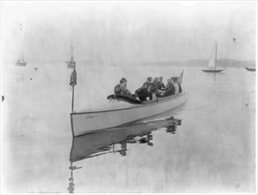 New York - Oyster Bay, Long Island Yacht Club: small motor launch with ten aboard, 1905.