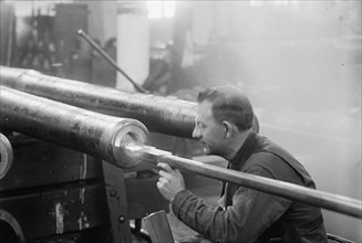 Navy Yard, U.S., Washington - Turning, Examining And Boring A 5 Inch, 50 Cal. Gun, 1917.