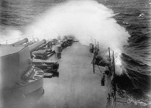 Navy, U.S. Battleships in Storm at Sea, 1913.