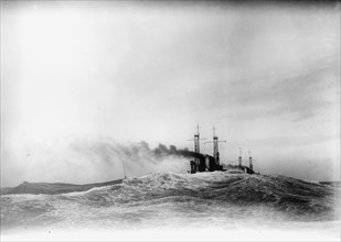 Navy, U.S. Battleships in Storm at Sea, 1913.