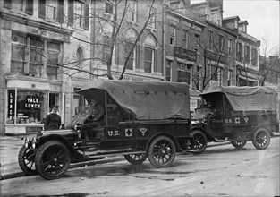 Red Cross, American - Army Trucks And Trailers For Red Cross Supplies, 1917.