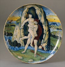 Shallow bowl with Hercules overcoming Antaeus, 1520.