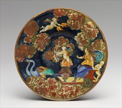 Plate with Venus in her chariot and Cupid, riding through a night sky, c. 1530/1535.