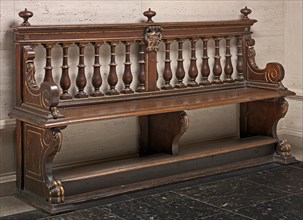 Walnut Bench with Balustraded Back, 16th century.