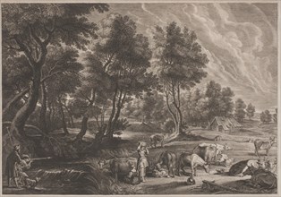 Farm Landscape with Hunters and Milkmaids.
