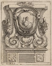 Architectural Motif with Bust and Two Lamps, c. 1690.