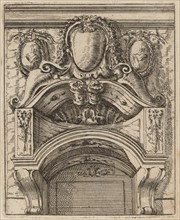 Architectural Motif with Three Shields, Two with Figures, c. 1690.