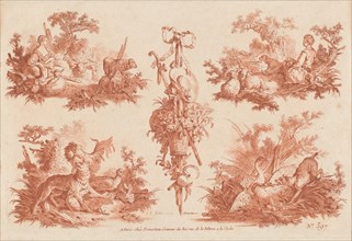 Two Pastoral Vignettes, Two Hunting Vignettes, and a Trophy, 1774.