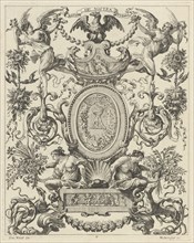 Ornamental Panel Surmounted by an Eagle and the Motto NATOS ET NOSTRA TUEMUR, 1647.