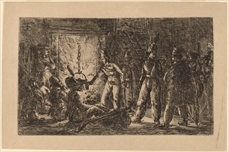 Cossacks before a Fireplace (Les cosaques devant la cheminee de la ferme en Hollande) [recto], 1815.